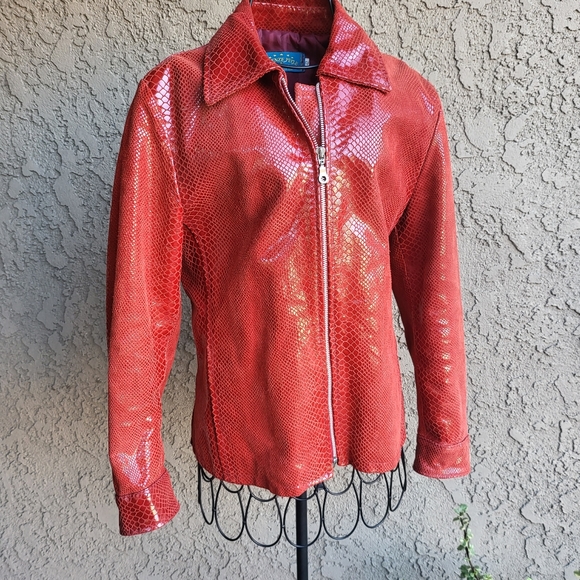 Red Italian Leather Jacket - Picture 2 of 7